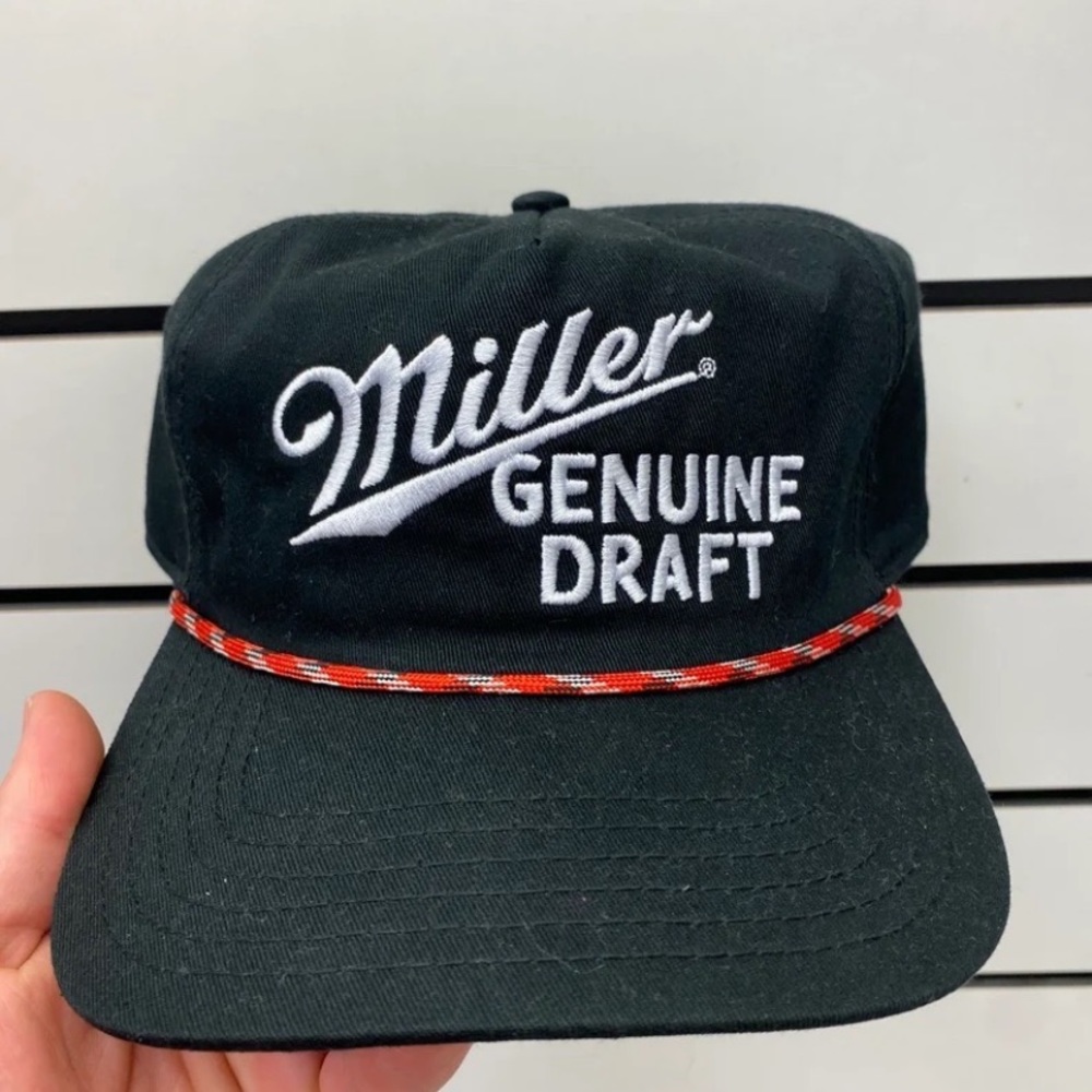 Miller Genuine Draft Black Beer Brand hat with rope and adjustable strap